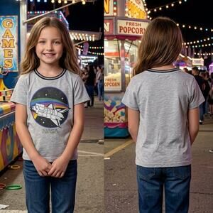 Old Navy NASA Space Shuttle Gray T-Shirt Girls Size Small 6/7